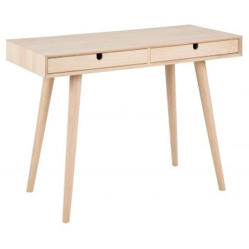 Masa de birou din furnir si lemn, cu 2 sertare, Century Stejar Deschis, L100xl45xH74 cm
