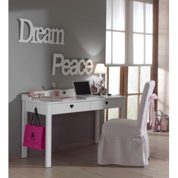 Masa de birou din lemn de pin si MDF cu 2 sertare, pentru copii Amori Alb, L130xl60xH84,5 cm