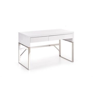 Masa de birou din MDF si metal, cu 2 sertare Ben-32 Alb / Crom, L120xl60xH76 cm