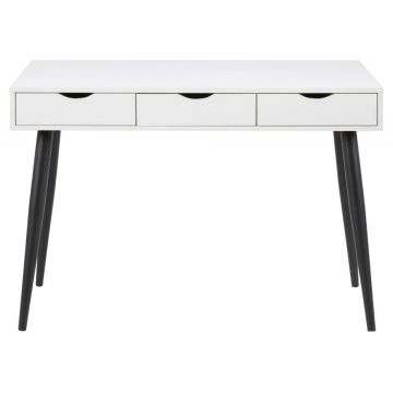 Masa de birou din MDF si metal, cu 3 sertare, Neptun Alb / Negru Mat, L110xl50xH77,1 cm