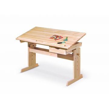 Masa de birou pentru copii, din lemn de pin Julia Natural, L109xl55xH63-96 cm