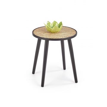 Masa de cafea din MDF, ratan si lemn Jakobe Natural / Negru, Ø39xH44 cm