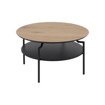 Masa de cafea din MDF si metal Goldington Stejar / Negru, Ø 80xH45 cm