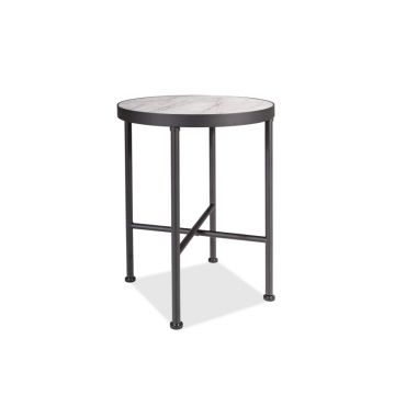 Masa de cafea din MDF si metal Tallis Marmura / Negru, Ø40xH50 cm