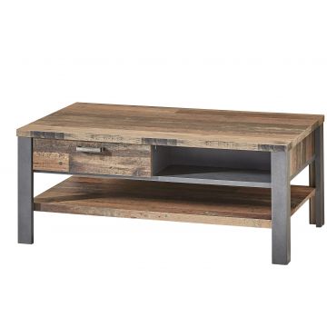 Masa de cafea din pal si MDF, cu 2 sertare Chelsea Natural / Grafit, L110xl65xH45 cm Masa de cafea din pal si MDF, cu 2 sertare Chelsea Natural / Grafit, L110xl65xH45 cm