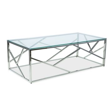 Masa de cafea din sticla si metal, Estacio A Transparent / Crom, L120xl60xH40 cm