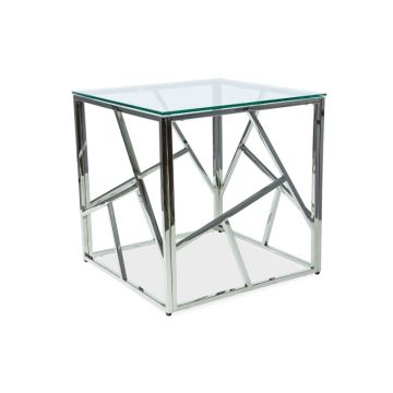 Masa de cafea din sticla si metal, Escada B Transparent / Crom, L55xl55xH55 cm