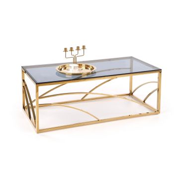 Masa de cafea din sticla si metal Unite Rectangle Auriu, L120xl60xH45 cm