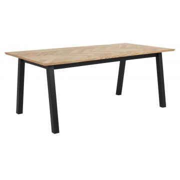 Masa din furnir, MDF si metal Brighton Stejar / Negru, L180xl95xH75 cm