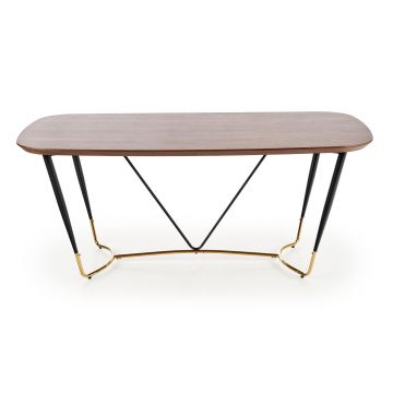 Masa din MDF, furnir si metal Manchester Nuc / Negru / Auriu, L180xl90xH76 cm Masa din MDF, furnir si metal Manchester Nuc / Negru / Auriu, L180xl90xH76 cm