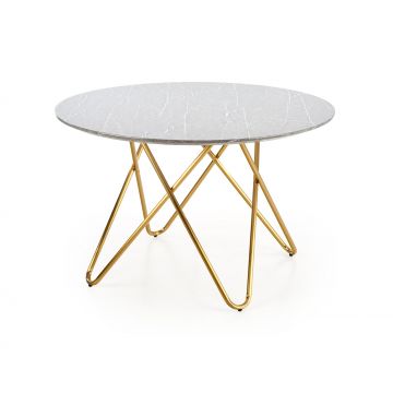 Masa din MDF si metal Bonello Gri / Auriu, Ø120xH76 cm Masa din MDF si metal Bonello Gri / Auriu, Ø120xH76 cm