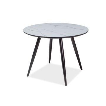 Masa rotunda din MDF, sticla si metal, Ilori Alb / Negru, Ø100xH75 cm