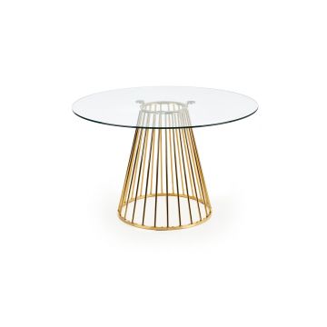 Masa rotunda din sticla si metal Livy Transparent / Auriu, Ø120xH75 cm