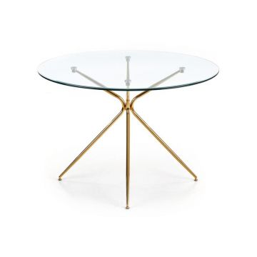 Masa din sticla si metal Rondo Transparent / Auriu, Ø110xH74 cm Masa din sticla si metal Rondo Transparent / Auriu, Ø110xH74 cm