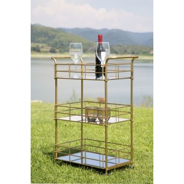 Masa minibar mobila din metal si sticla Glam Rett Auriu, L60xl30,5xH80 cm