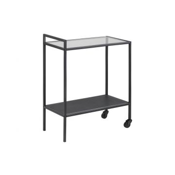 Masa minibar mobila din sticla si metal Seaford Negru, L60xl30xH75cm