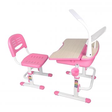 Set birou pentru copii cu lampa LED, reglabil pe inaltime Comfortline Roz, L70,5xl54,5xH54 cm