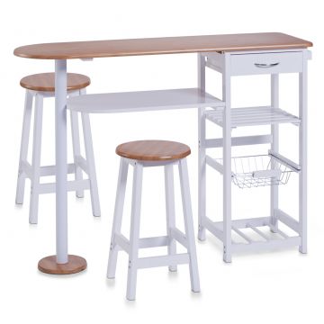 Set masa + 2 scaune de bar din MDF, pentru bucatarie, Bari Alb, l118xA38xH89 cm