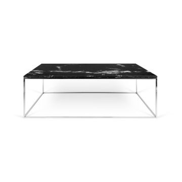 Măsuță din marmură cu picioare cromate TemaHome Gleam, 75 x 120 cm, negru