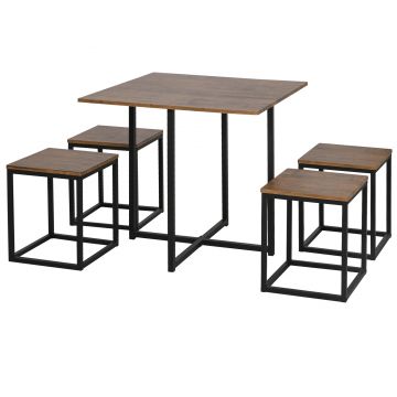 HomCom set masa si scaune, stil industrial, 5 piese, negru | AOSOM RO