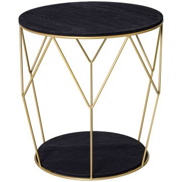 Masuta Rotunda, Design Geometric cu spatiu de depozitare, din Metal si MDF Negru si Auriu HOMCOM | Aosom RO