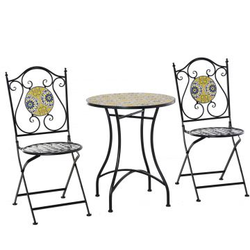 Set Masa si Scaune de Gradina Outsunny, Metal cu Majolica Colorata | Aosom RO