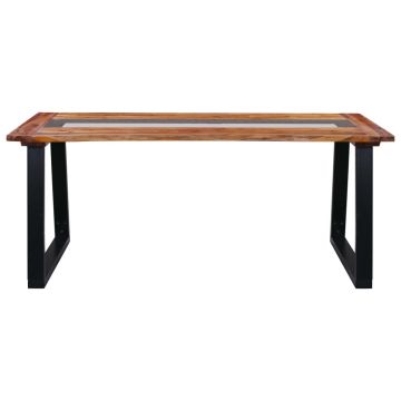 vidaXL Masă de bucătărie, 180x90x75 cm, lemn masiv acacia & sticlă
