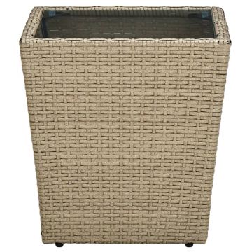 vidaXL Masă de ceai, bej, 41,5x41,5x44 cm poliratan/ sticlă securizată