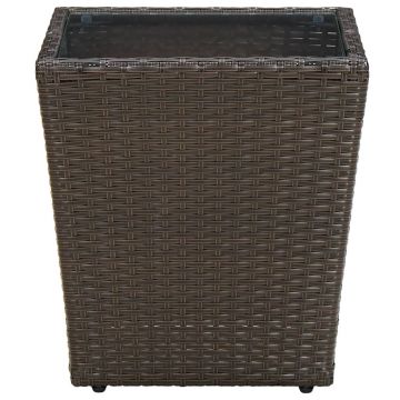 vidaXL Masă de ceai, maro, 41,5x41,5x44 cm poliratan/sticlă securizată