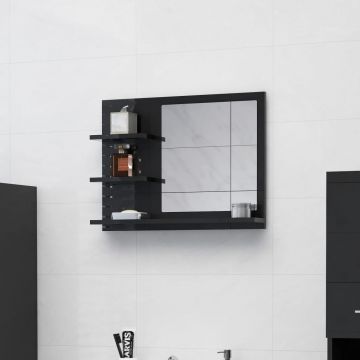 vidaXL Oglindă de baie, negru extralucios, 60 x 10,5 x 45 cm, PAL