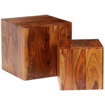 vidaXL Set masă de cafea, 2 piese, lemn masiv de sheesham, 40x40x40 cm