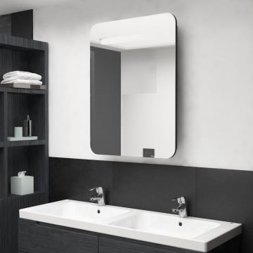 vidaXL Dulap de baie cu oglindă și LED, negru, 60x11x80 cm