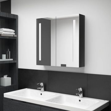 vidaXL Dulap de baie cu oglindă și LED negru strălucitor 62x14x60 cm