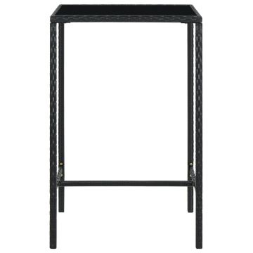 vidaXL Masă de bar de grădină, negru, 70x70x110cm, poliratan și sticlă