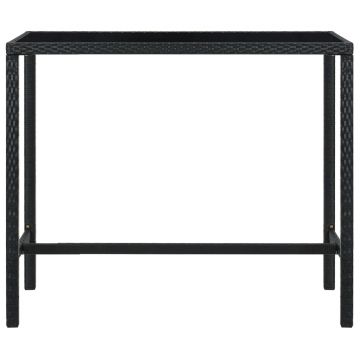 vidaXL Masă de bar grădină, negru, 130x60x110 cm, poliratan și sticlă