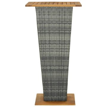 vidaXL Masă de bar, gri, 60x60x110 cm, poliratan și lemn masiv acacia