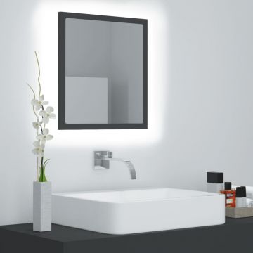 vidaXL Oglindă de baie cu LED, gri, 40x8,5x37 cm, lemn prelucrat