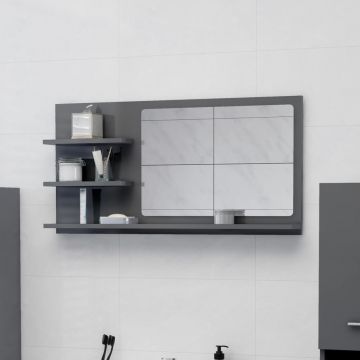 vidaXL Oglindă de baie, gri extralucios, 90 x 10,5 x 45 cm, PAL