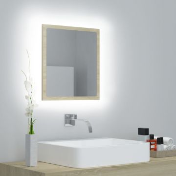 vidaXL Oglindă de baie cu LED, stejar sonoma, 40x8,5x37 cm, acril