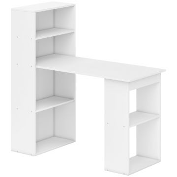 Birou alb modern cu biblioteca cu 6 rafturi din PAL,120x55x120cm HOMCOM | Aosom Romania