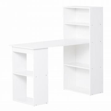 Birou modern cu biblioteca cu 6 rafturi din PAL, alb 120x55x120cm HOMCOM | Aosom RO