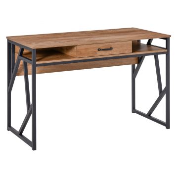 Birou pentru computer cu 2 compartimente deschise si sertar, Metal si MDF clasa E1, 120x60x76cm Maro HOMCOM | Aosom RO