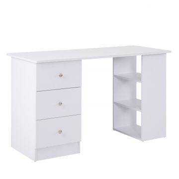 Homcom Masa de Birou cu Sertare si Rafturi Torpedou, Alb, 120x49x72cm Homcom Masa de Birou cu Sertare si Rafturi Torpedou, Alb, 120x49x72cm