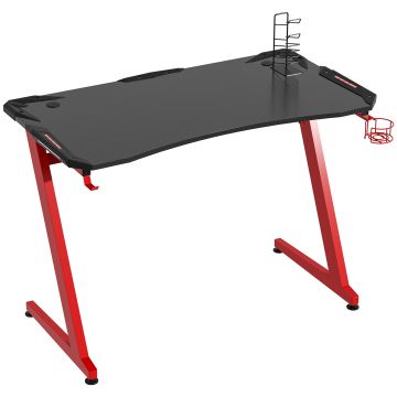 Homcom Masa pentru Birou Gaming PC cu Carlig pentru Casti si Suport pentru pahare Birou Gaming cu suport Gamepad 122x66x86cm, Negru Ros