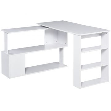 Masa de Birou pe Colt HOMCOM cu 5 Rafturi Alba 120x100x74cm | Aosom RO