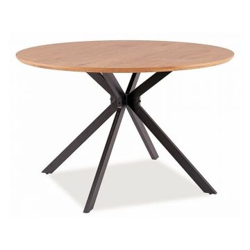 Masa rotunda din MDF, furnir si metal, Astona Stejar / Negru, Ø120xH76 cm