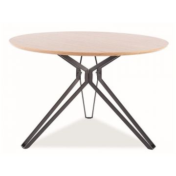 Masa rotunda din MDF, furnir si metal, Colson Stejar / Negru, Ø120xH76 cm