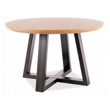 Masa rotunda din MDF, furnir si metal, Connley II Stejar / Negru, Ø120xH76 cm