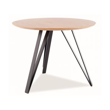 Masa rotunda din MDF, furnir si metal, Tedros Stejar / Negru, Ø100xH76 cm