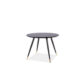 Masa rotunda din MDF, sticla si metal, Cynder II Negru / Auriu, Ø100xH76 cm